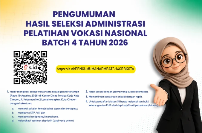 Pengumuman calon peserta pelatihan Vokasi Nasional batch 4